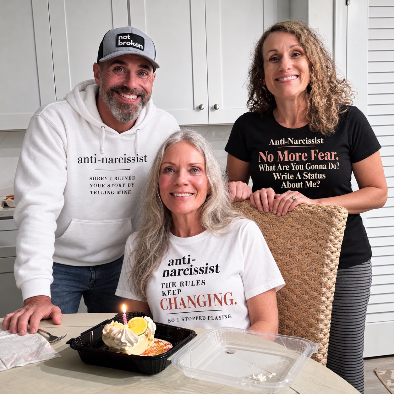 The Anti/Pro founder with his mom and sister, styled in the Telling Mine hoodie, The Rules Keep Changing tee, and No More Fear. tee.